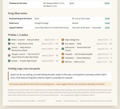 Sample: nearby facilities and listing copy
